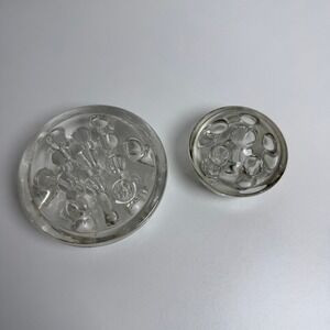 Vintage Flower Frog Set 2pc Clear Glass Floral Arranging Tools 12 hole 6 hole